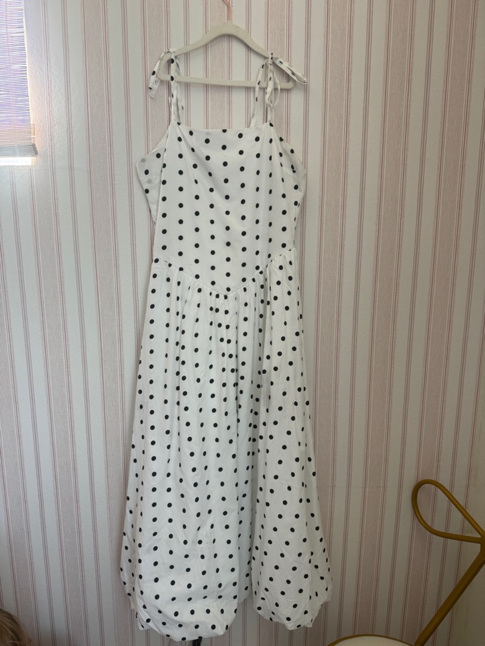 White Polka Dot Tie-Strap Maxi Dress